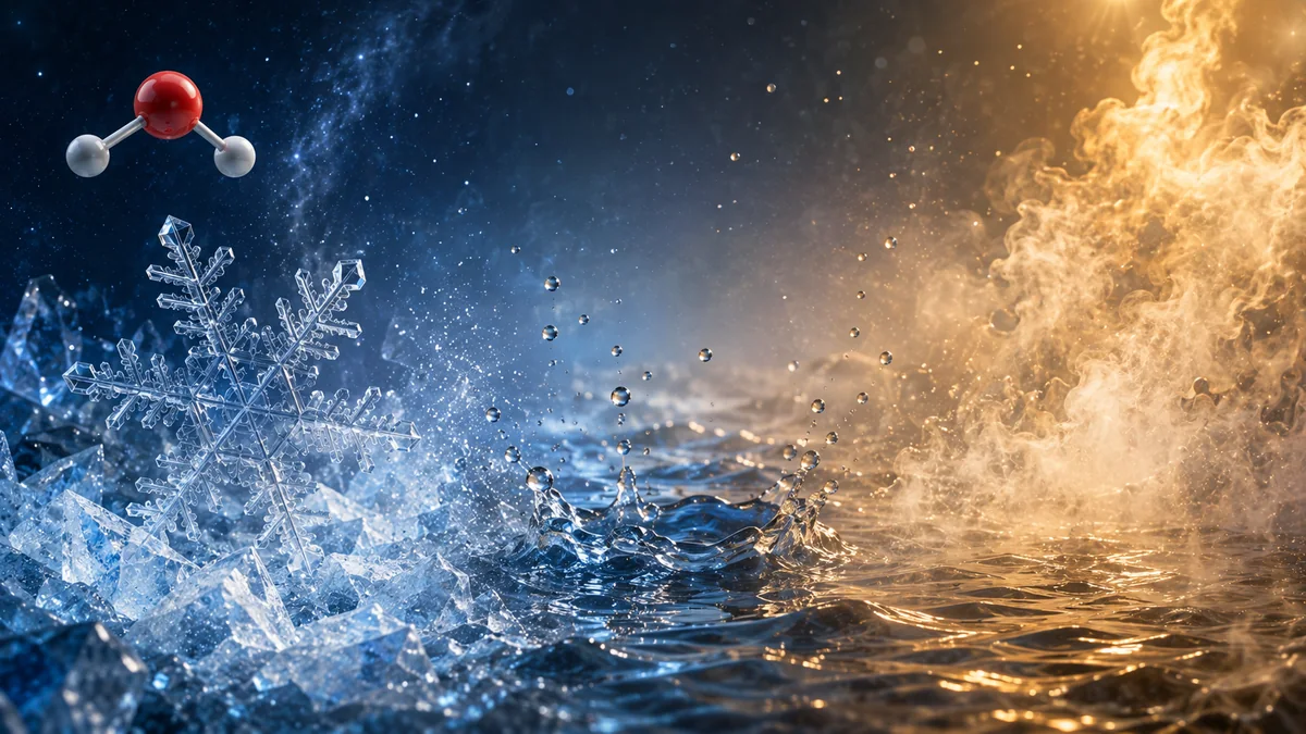 A water molecule above a continuous transition from crystalline ice through liquid water into warm vapor